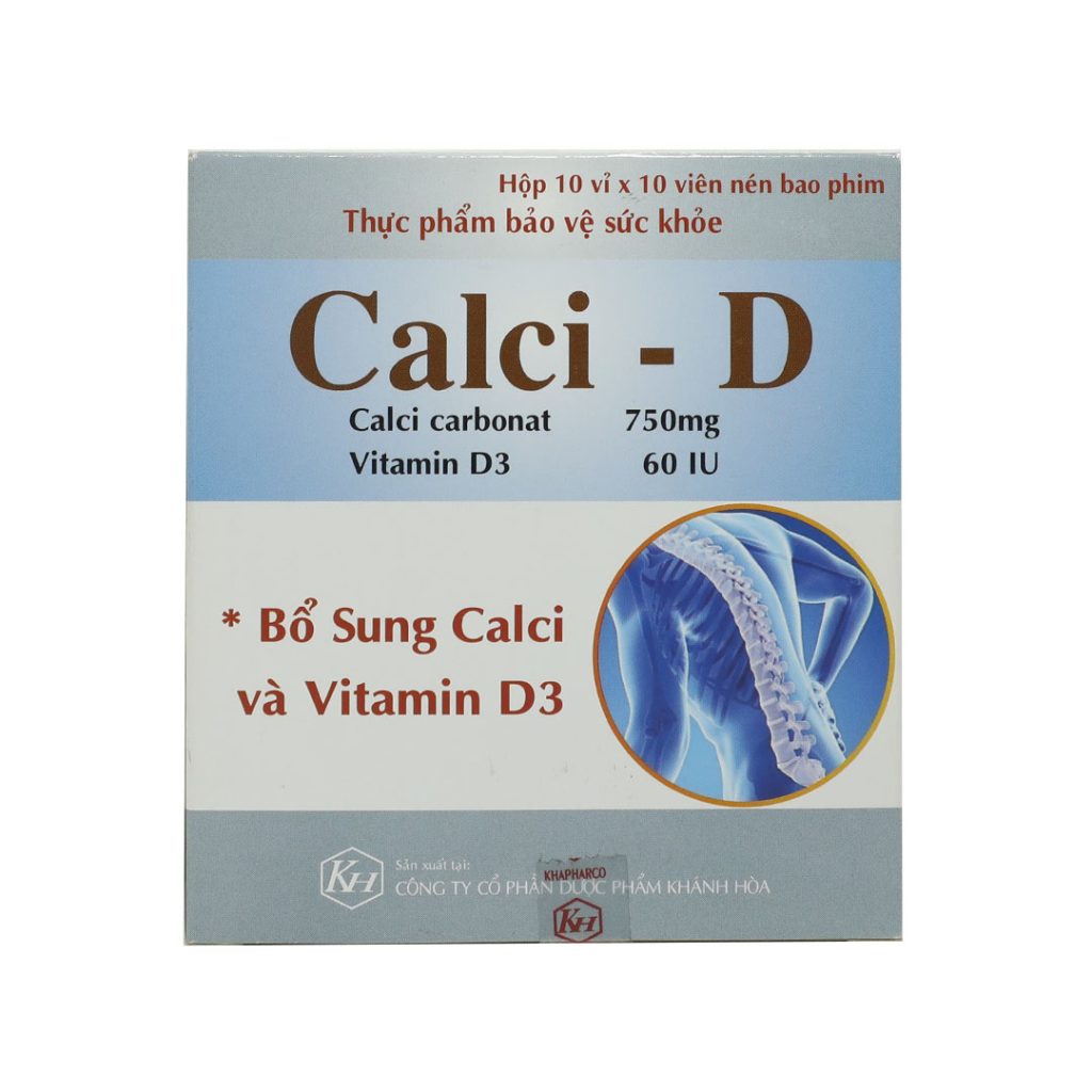 Thuốc viên nén bao phim Calci D 750mg/60iu Khapharco điều trị bổ sung calci, vitamin D3 – 10 vỉ x 10 viên