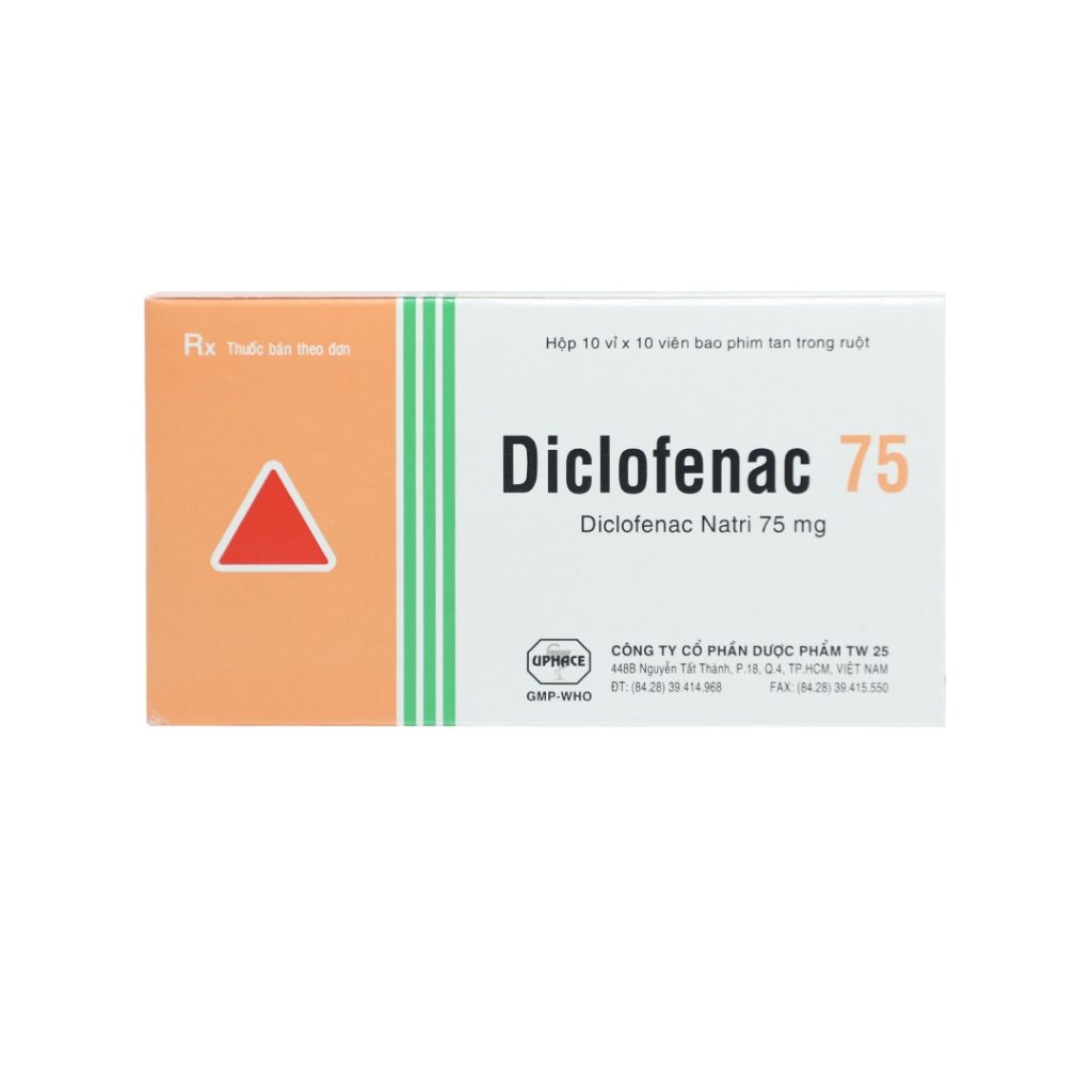 Thuốc viên nén bao phim Diclofenac 75mg Uphace điều trị viêm khớp dạng thấp, đau thắt lưng – 10 vỉ x 10 viên