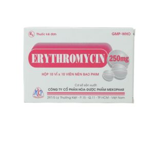 Thuốc viên nén bao phim Erythromycin 250mg Mekophar điều trị viêm xoang, nhiễm trùng sinh dục – 10 vỉ x 10 viên