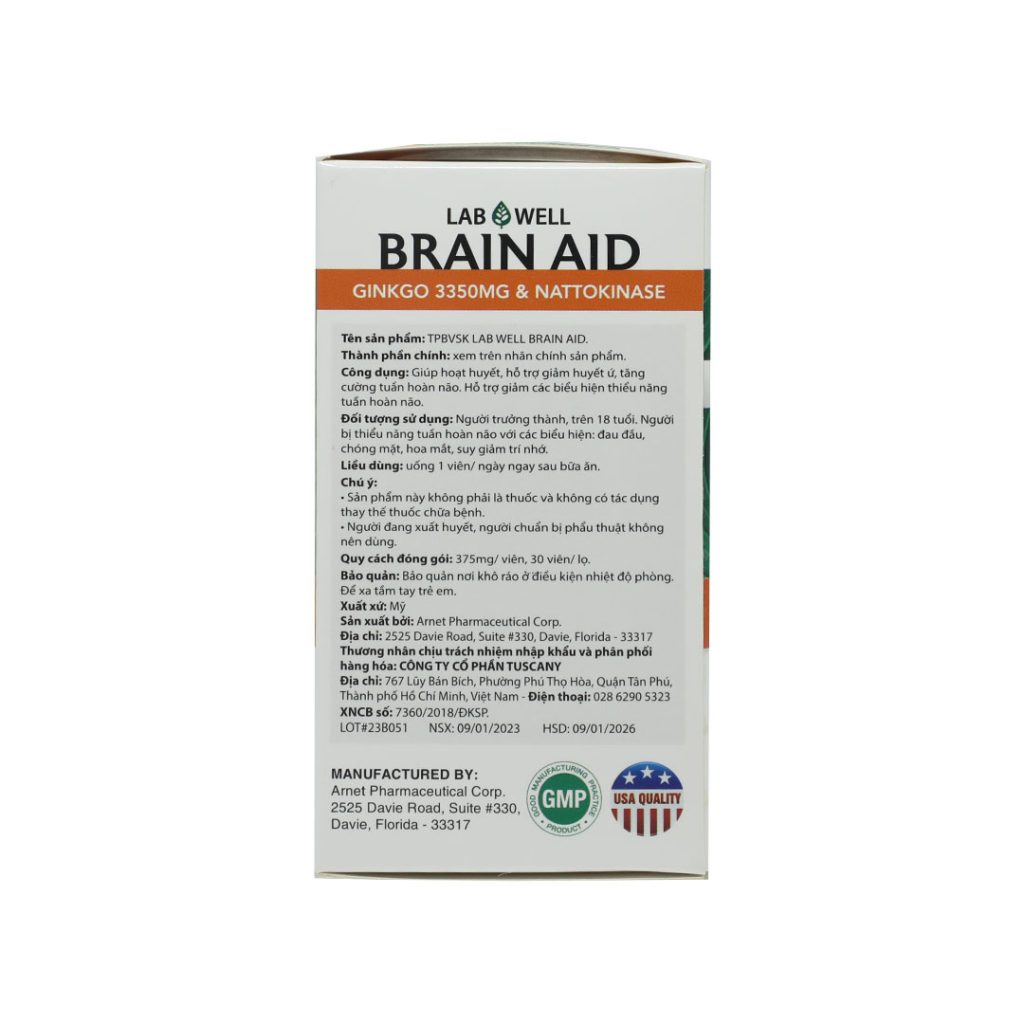 Viên nang Brain Aid Lab Well hỗ trợ tăng tuần hoàn máu, tăng cường trí nhớ – 30 viên