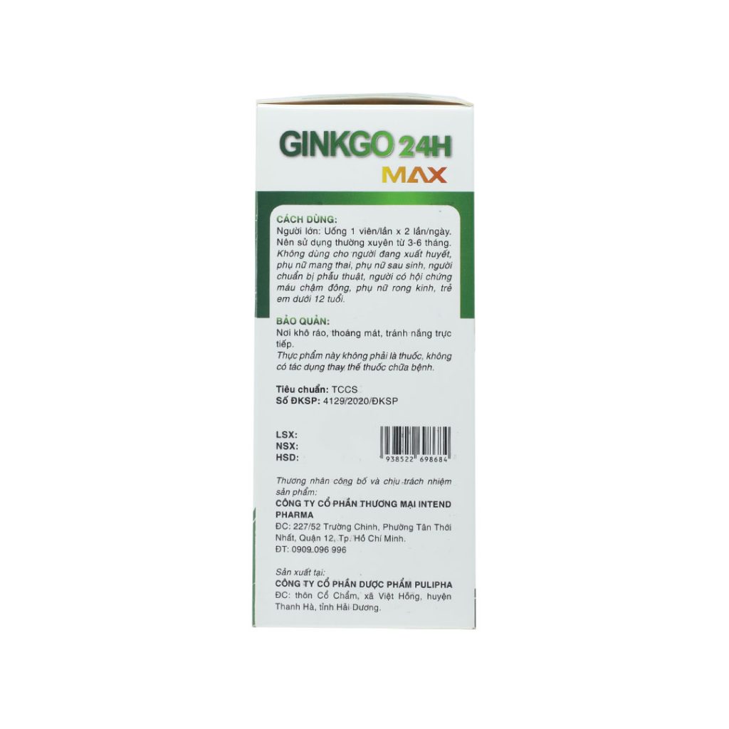 Viên nang mềm Ginkgo 24h Max hỗ trợ tăng trí nhớ, tăng thị lực, tăng thính lực – 10 vỉ x 10 viên