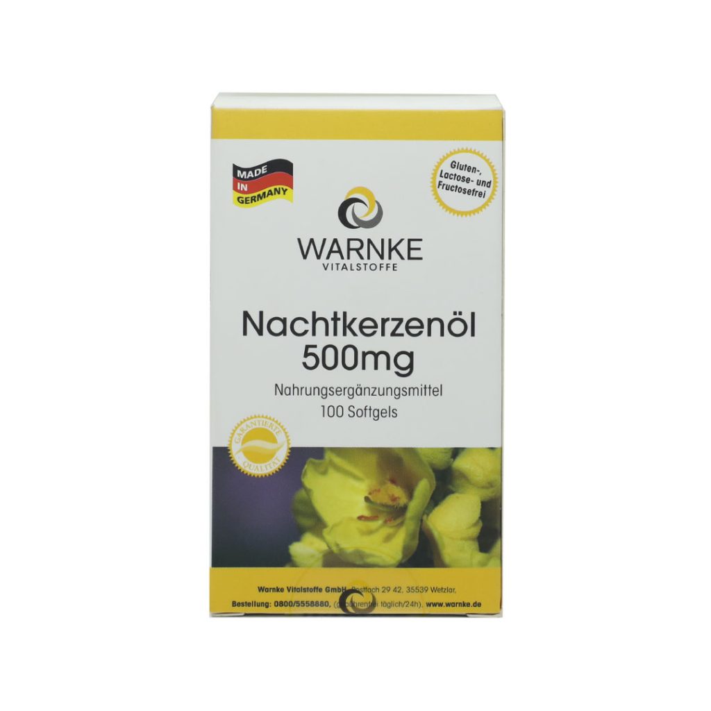 Viên nang mềm Nachtkerzenol 500mg Warnke hỗ trợ cân bằng nội tiết tố nữ, đua bụng kinh, chống oxy hóa – 100 viên