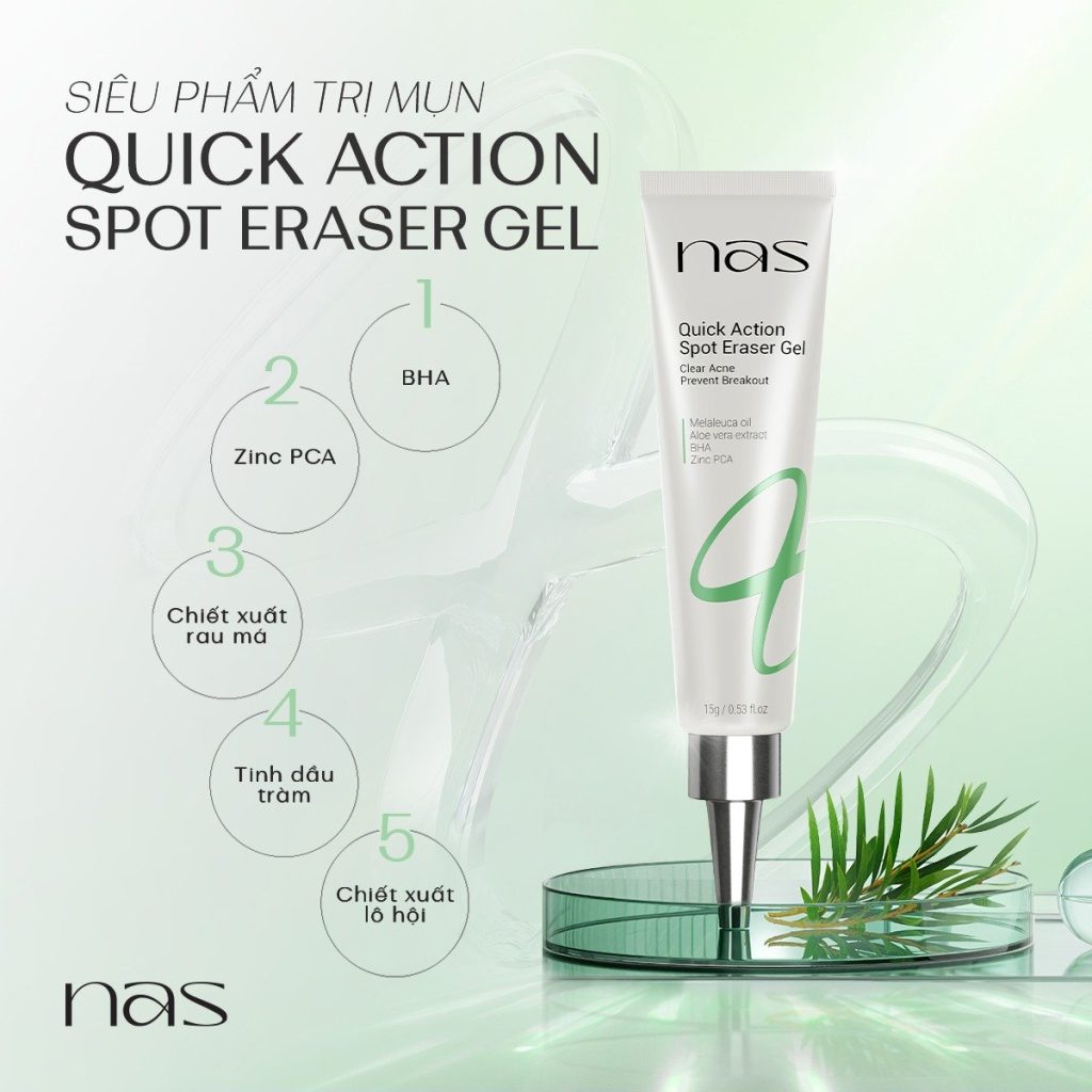 Gel giảm mụn Quick Action Spot Eraser Gel NAS hỗ trợ giảm mụn và vết thâm – Tuýp 15g