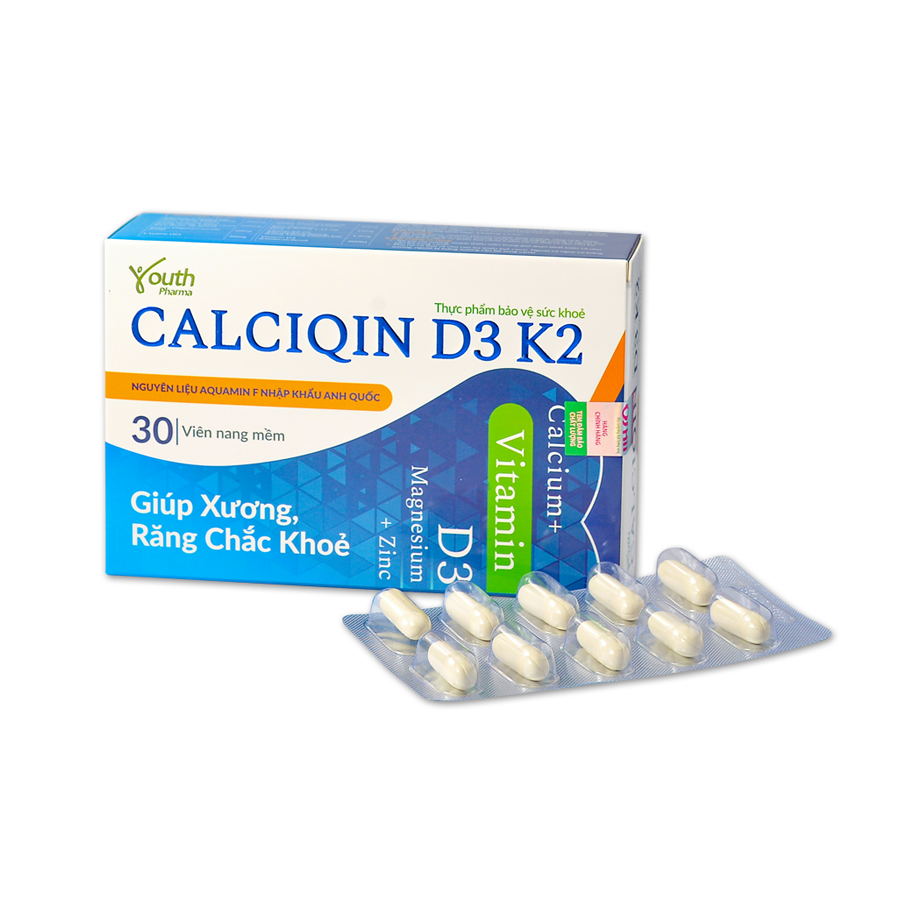 Viên Uống Calciqin D3 K2 Youth Pharma Bổ Sung Canxi, D3, K2 Giúp Xương Và Răng Chắc Khỏe – Hộp 30 Viên