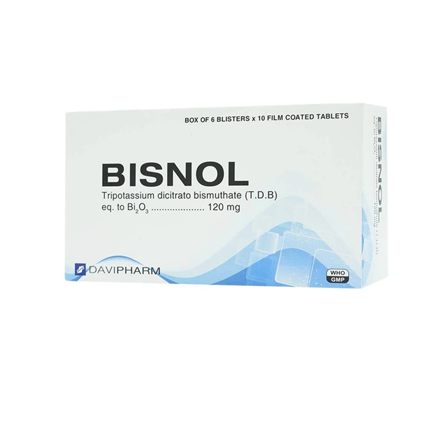 Thuốc viên nén bao phim Bisnol 120mg Davi điều trị loét dạ dày, tá tràng – 6 vỉ x 10 viên