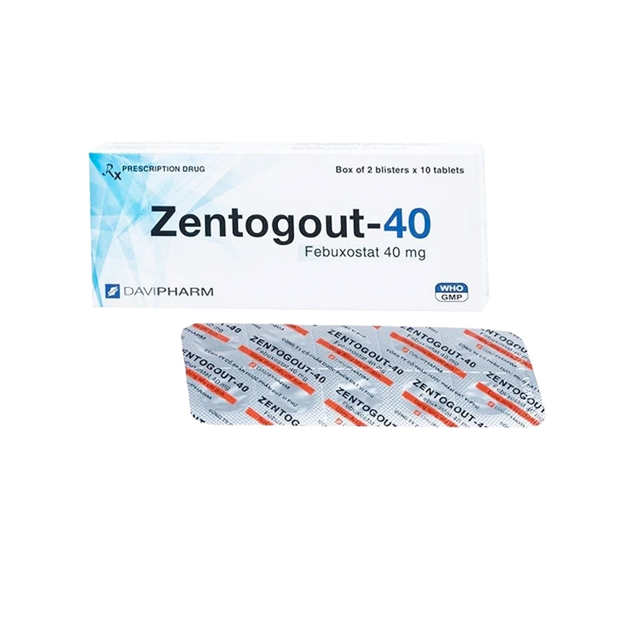 Thuốc viên nén Zentogout-40mg DaviPharm điều trị gout – 2 vỉ x 10 viên