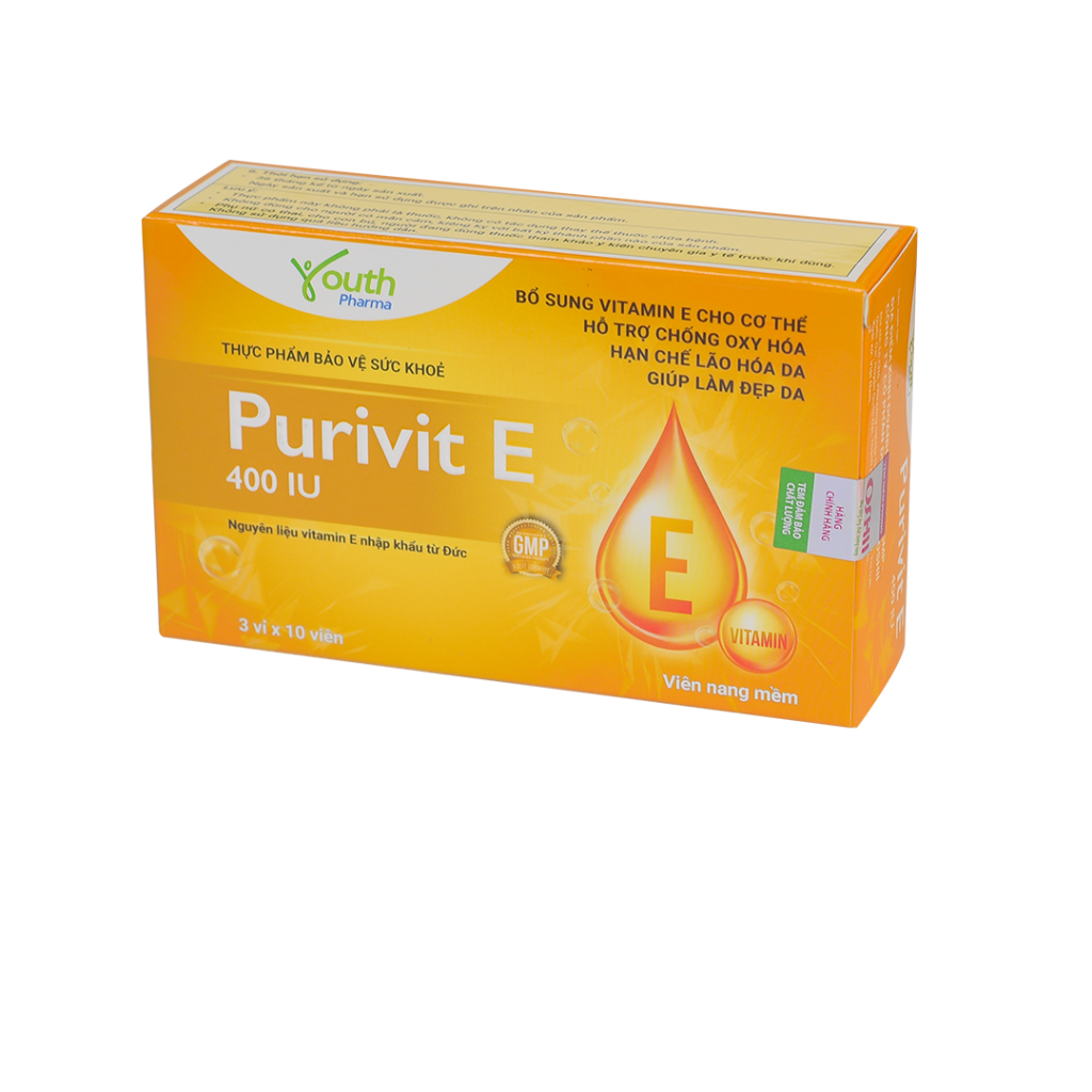 Viên Uống Purivit E 400 IU Youth Pharma Giúp Bổ Sung Vitamin E – Hộp 30 Viên