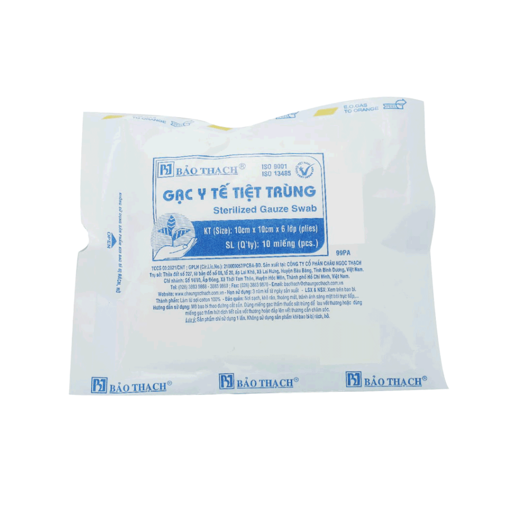 Gạc y tế Bảo Thạch 10cm X 10cm X 6 Lớp làm sạch các vết thương nhỏ, thấm máu và dịch tiết, bang bó vết thương –  10 Miếng