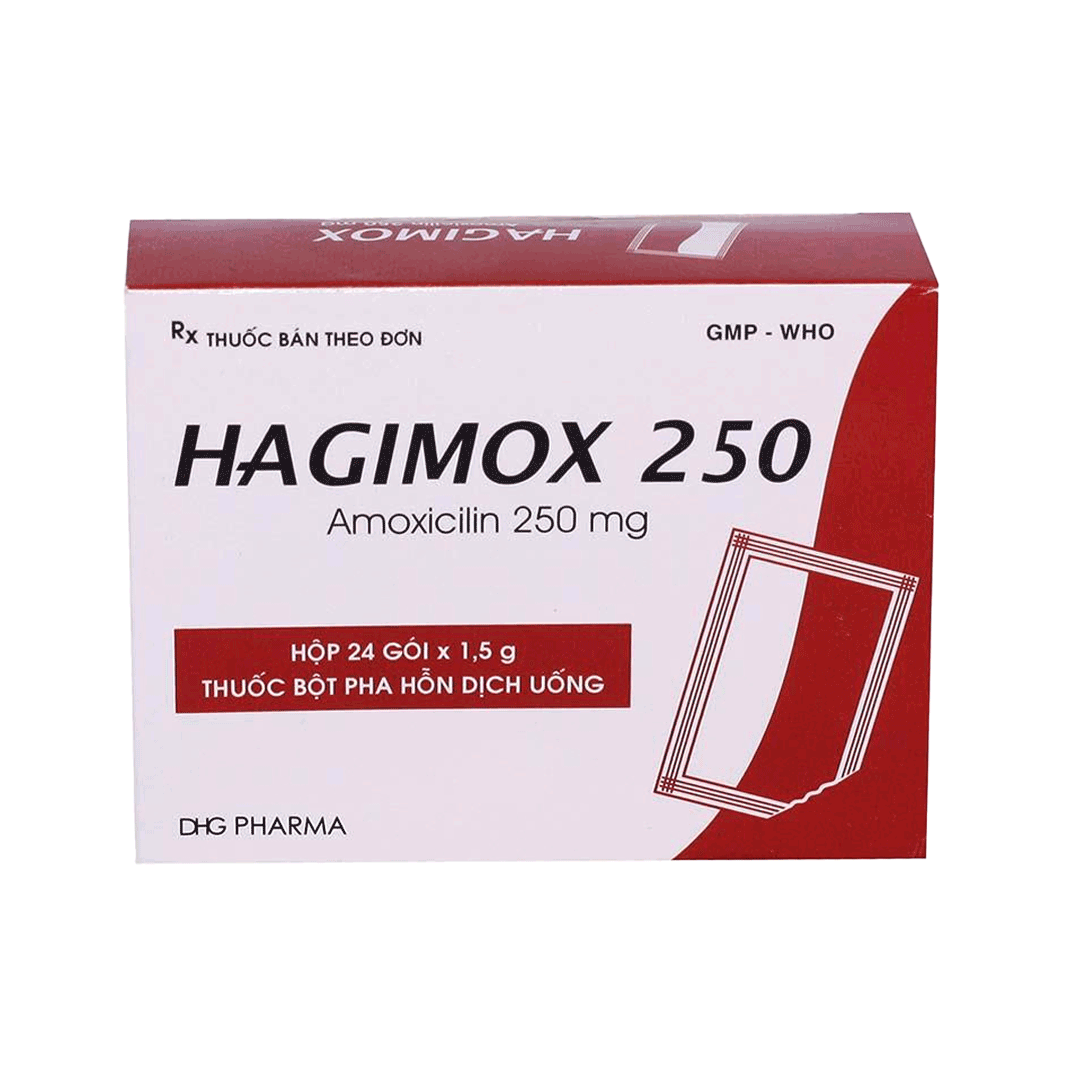 Thuốc bột Hagimox 250mg DHG điều trị viêm xoang, nhiễm trùng da và mô mềm – 24 Gói X 1.5g Thuốc bột Hagimox 250mg DHG điều trị viêm xoang, nhiễm trùng da và mô mềm – 24 Gói X 1.5g