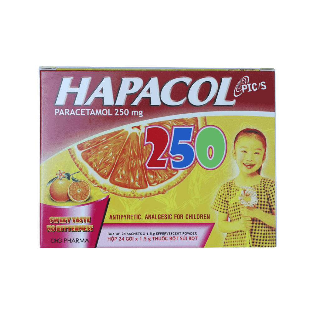 Thuốc bột Hapacol 250mg Dhg điều trị hạ sốt, giảm đau – 24 Gói
