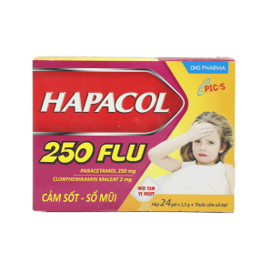 Thuốc cốm Hapacol 250mg Flu DHG điều trị viêm mũi dị ứng, mày đay, giảm đau – 24 Gói