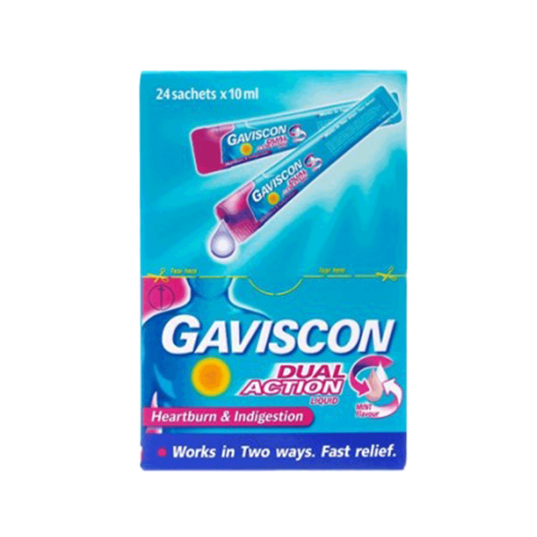 Thuốc hỗn dịch Gaviscon Dual Action điều trị trào ngược dạ dày, thực quản – 24 Gói x 10ml Thuốc hỗn dịch Gaviscon Dual Action điều trị trào ngược dạ dày, thực quản – 24 Gói x 10ml