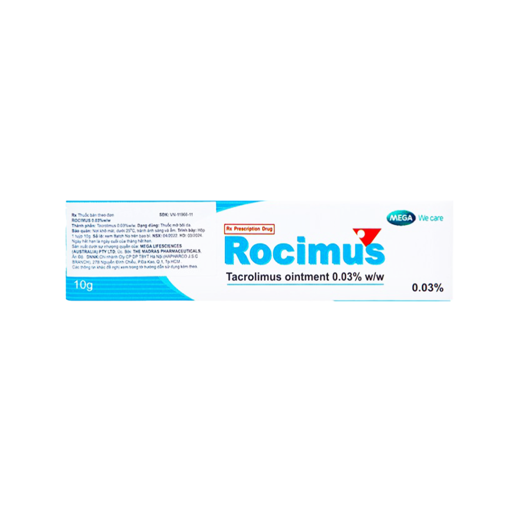 Thuốc mỡ Rocimus 0.03% Mega điều trị chàm da, viêm da – Tuýp 10g