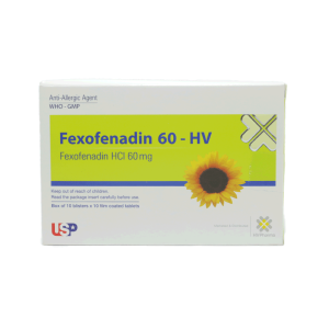 Thuốc viên nén bao phim Fexofenadine 60 HV USP điều trị viêm mũi dị ứng, mày đay – 10 vỉ x 10 viên