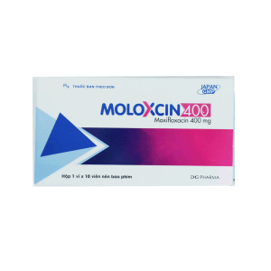 Thuốc viên nén bao phim Moloxcin 400mg Dhg điều trị viêm phế quản, nhiễm khuẩn da và mô mềm – 1 vỉ x 10 viên