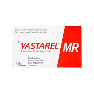 Thuốc viên nén bao phim Vastarel Mr 35mg Servier điều trị Parkinson, suy thận nặng, dị ứng với thành phần – 2 vỉ x 30 viên
