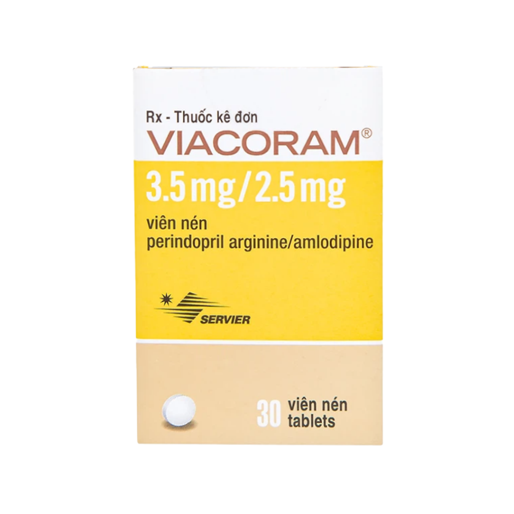 Thuốc viên nén Viacoram 3.5/2.5mg Servier điều trị tăng huyết áp, bệnh động mạch vành – Hộp 30 viên